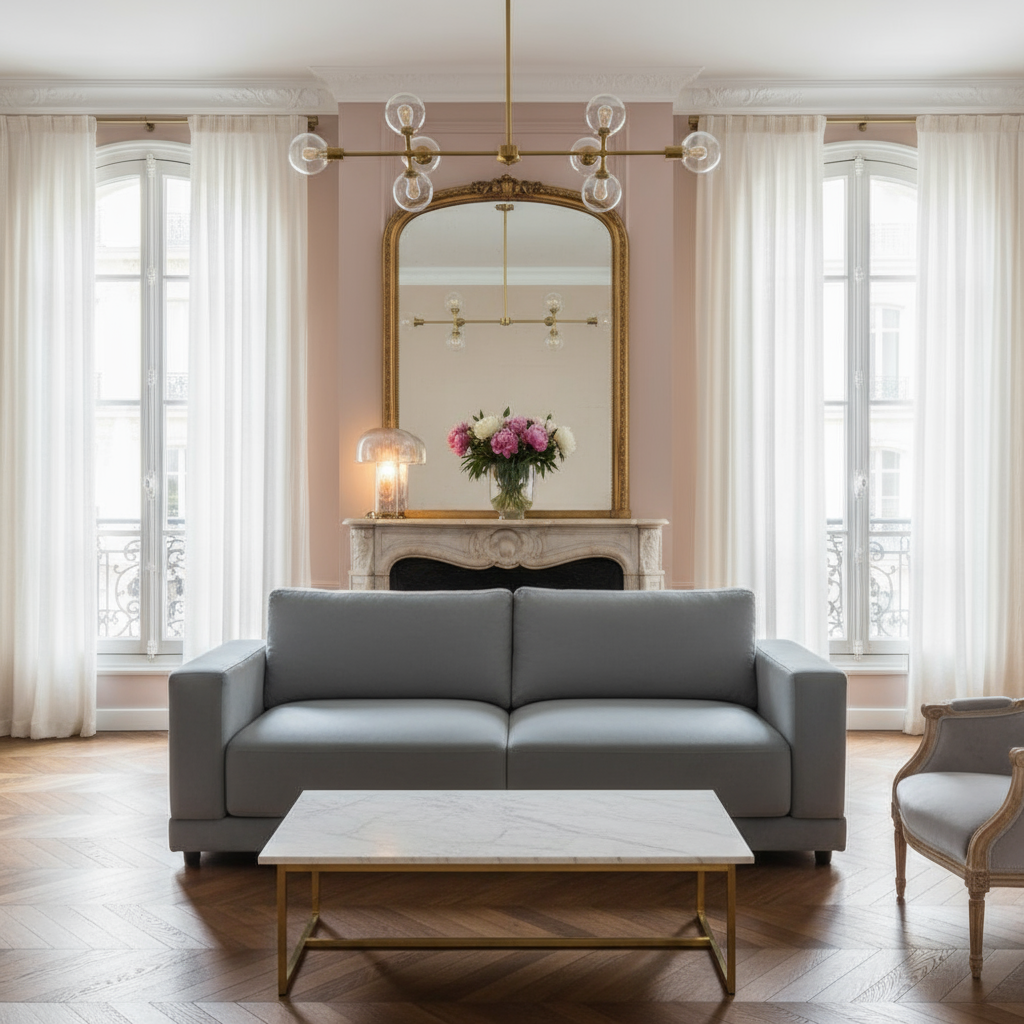 Gray-Blue Sofa Fireplace