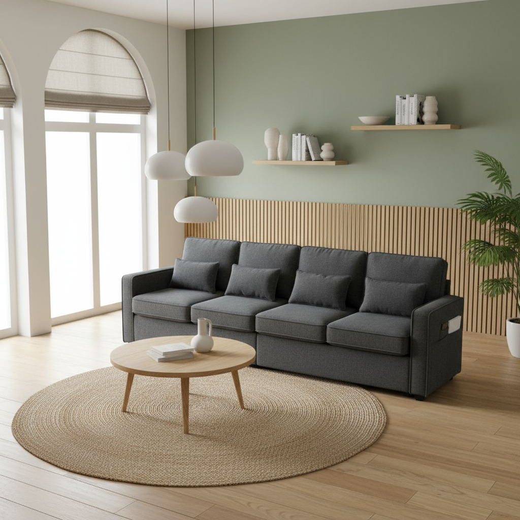 Gray sofa elevated view