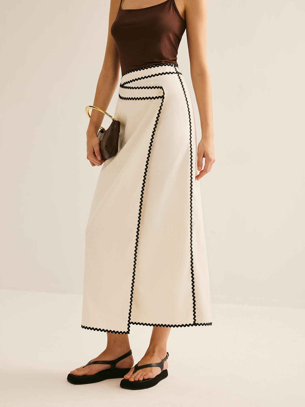 Navy Floral Chiffon Maxi Skirt Studio Shot
