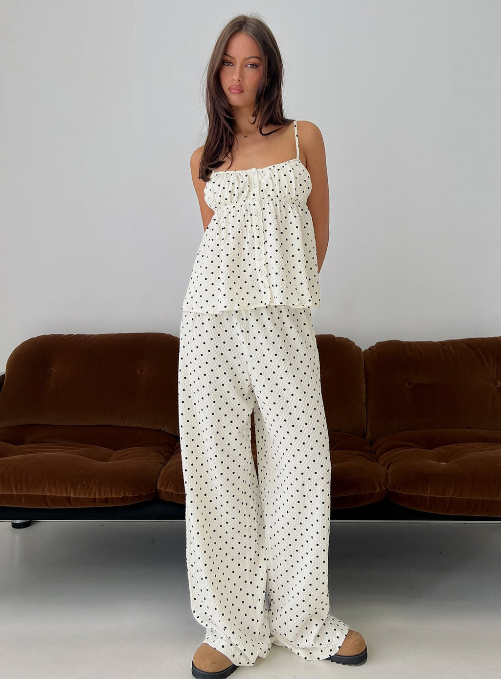Sleek and Cozy White Polka Set