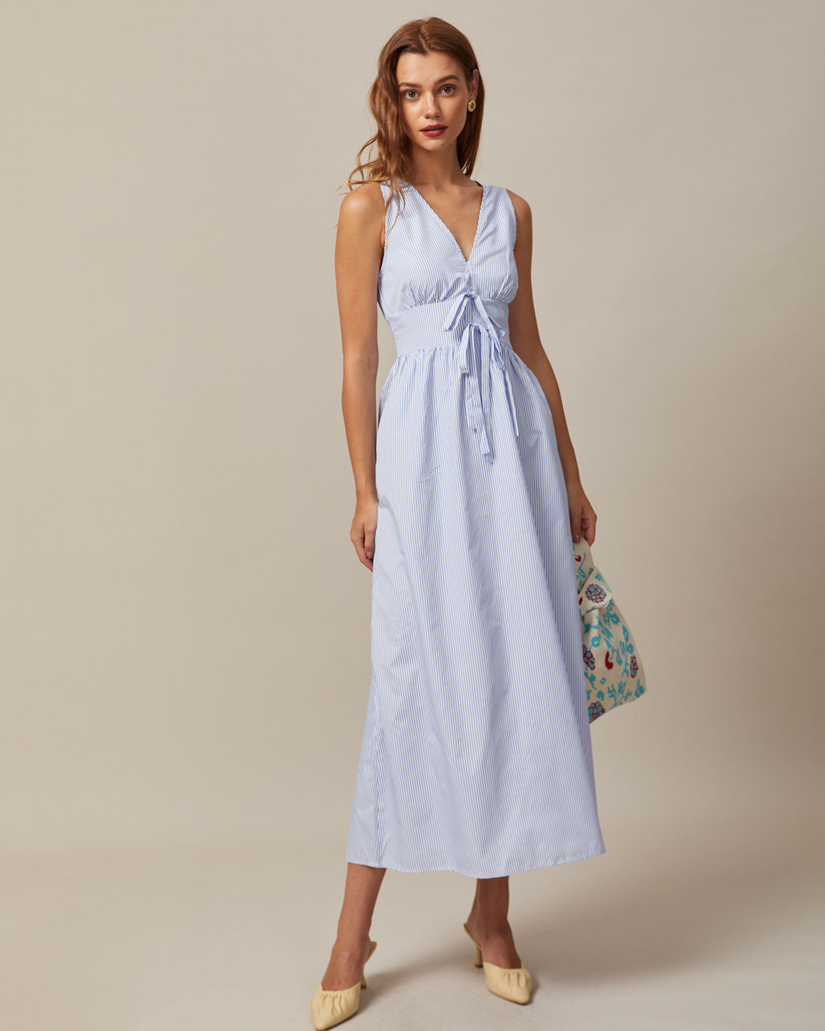 Chic Shirred Striped Maxi Dress