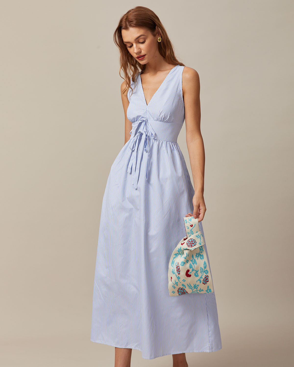 Chic Shirred Striped Maxi Dress
