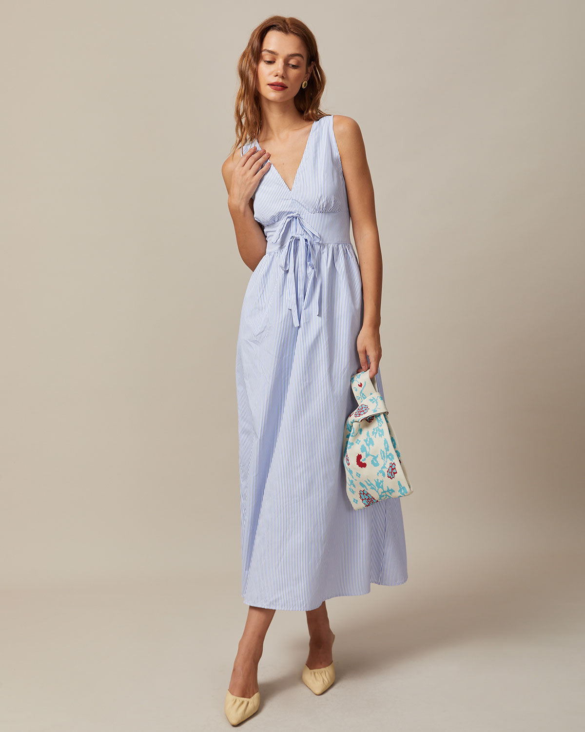 Chic Shirred Striped Maxi Dress