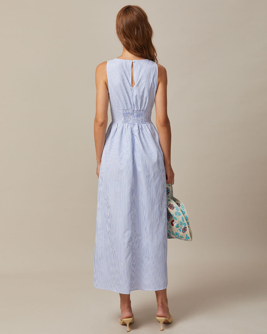 Chic Shirred Striped Maxi Dress