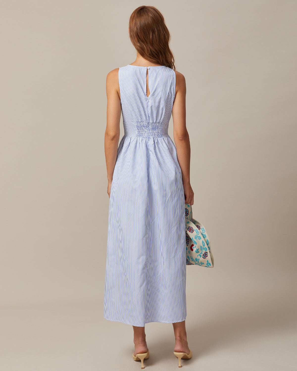 Chic Shirred Striped Maxi Dress