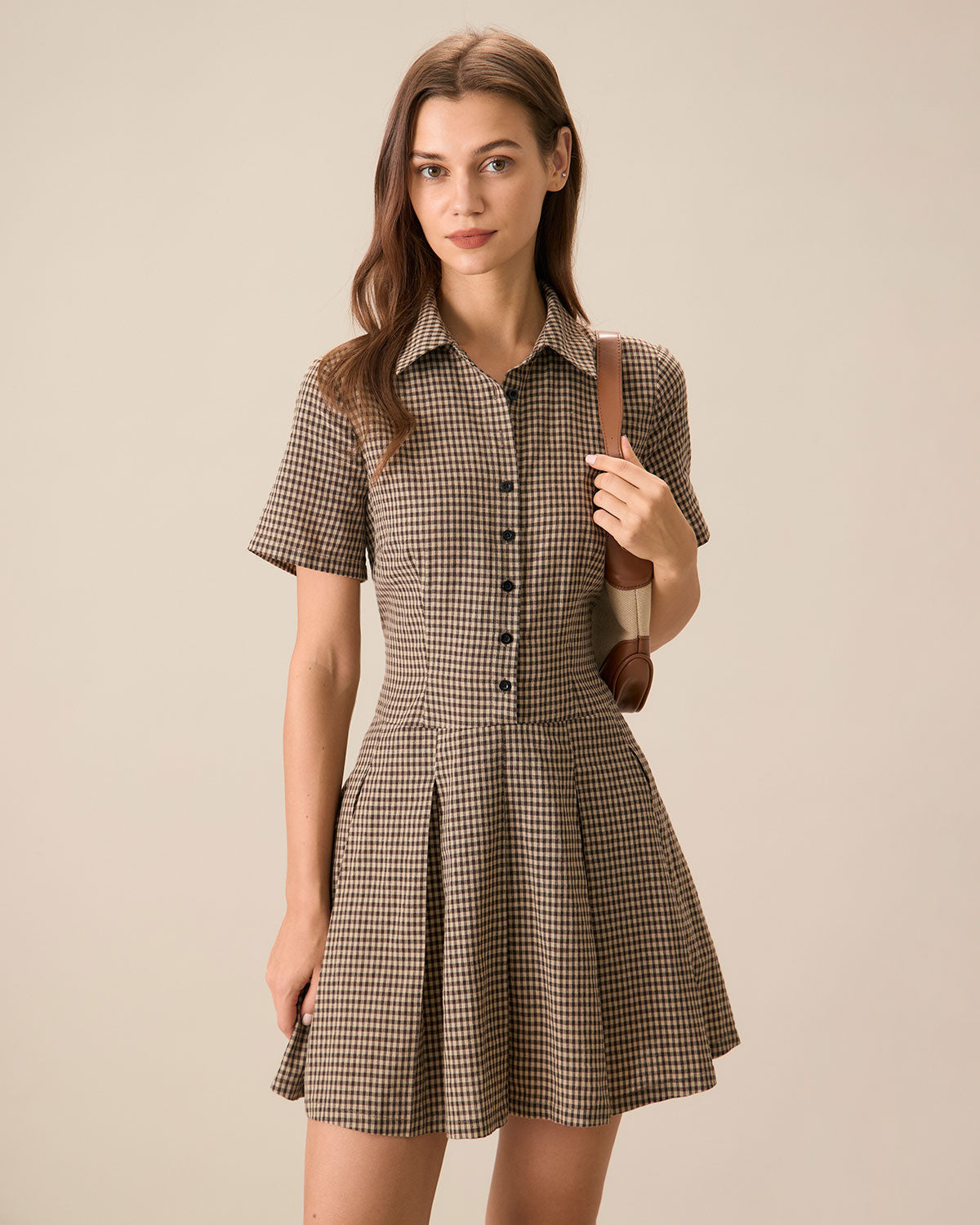 Hazel Plaid Lapel Classic Pleated Mini Dress