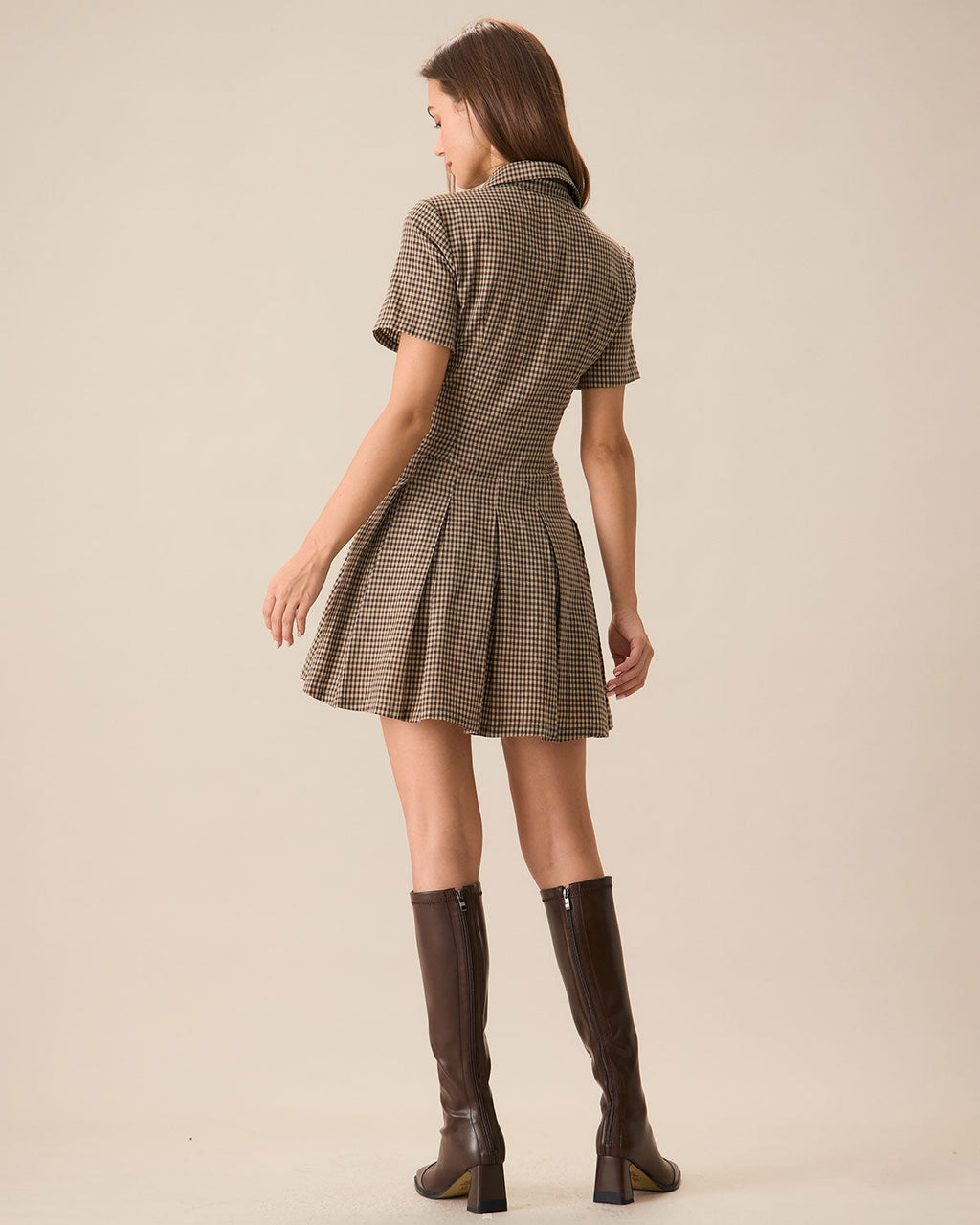 Hazel Plaid Lapel Classic Pleated Mini Dress