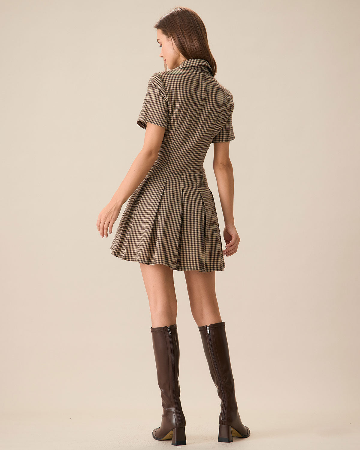 Hazel Plaid Lapel Classic Pleated Mini Dress