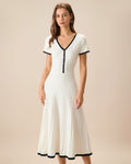 Polar Contrasting Sweater Midi Dress In White