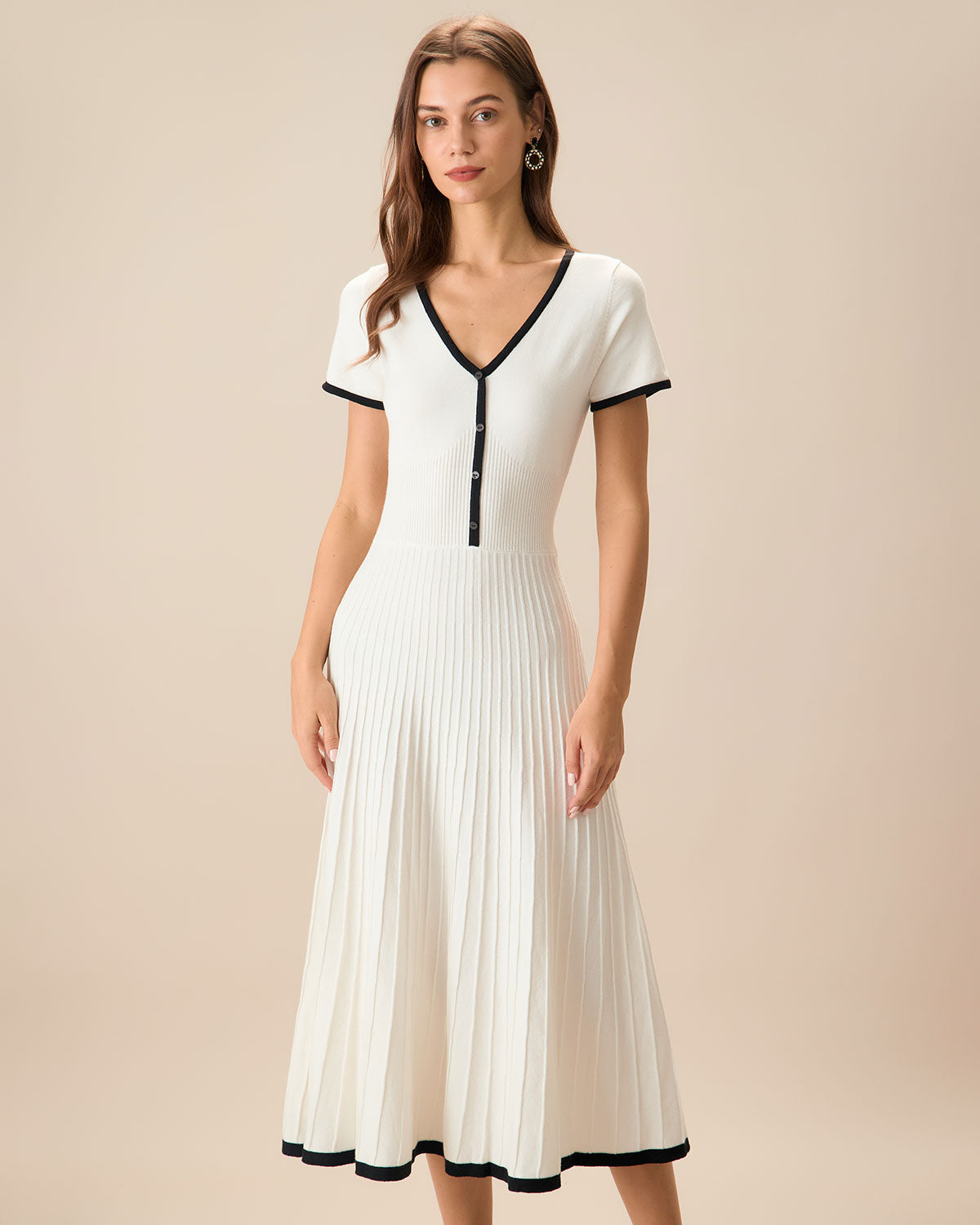 Polar Contrasting Sweater Midi Dress In White