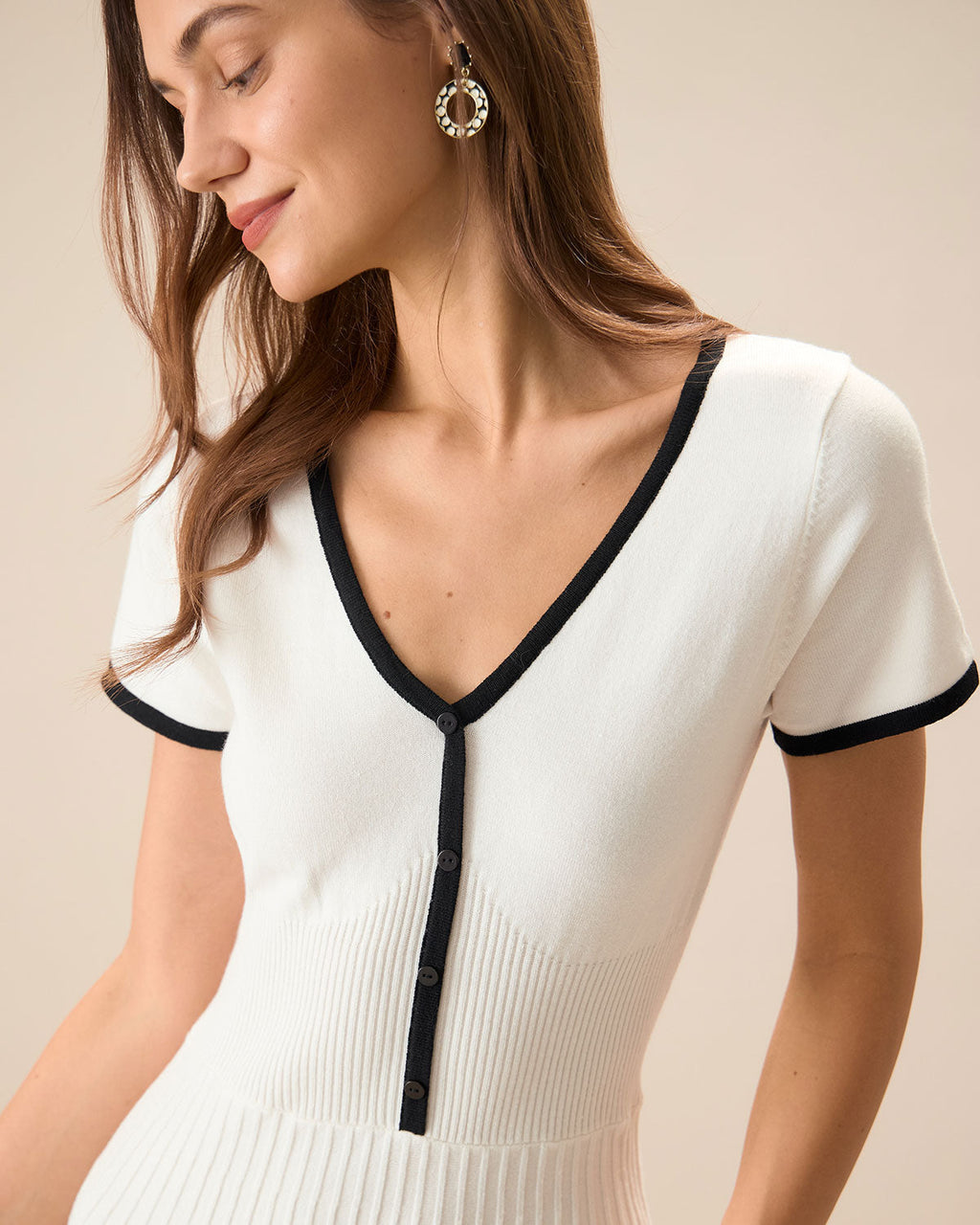 Polar Contrasting Sweater Midi Dress In White