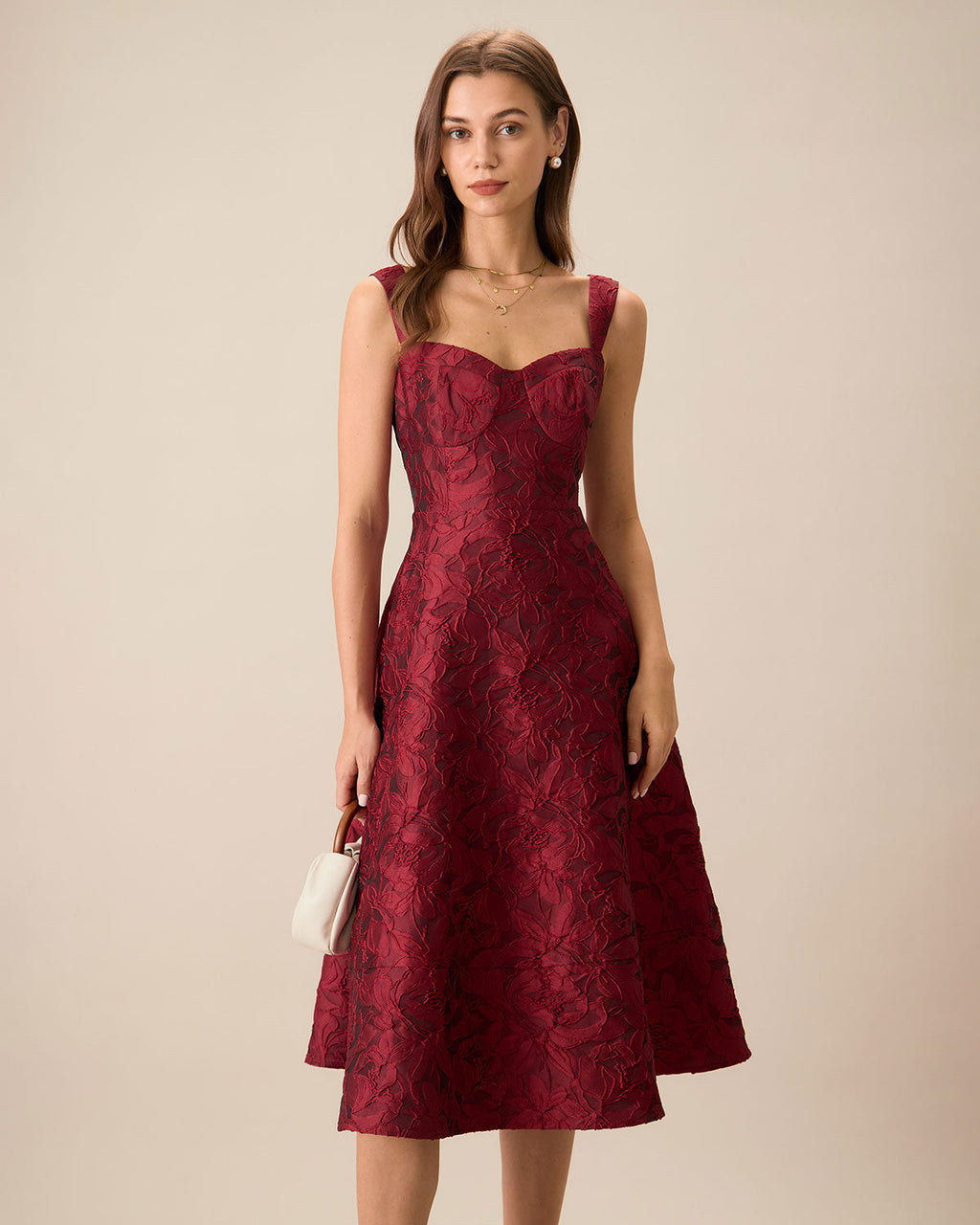 Scarlet Sweetheart Jacquard Midi Dress In Red