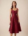 Scarlet Sweetheart Jacquard Midi Dress In Red