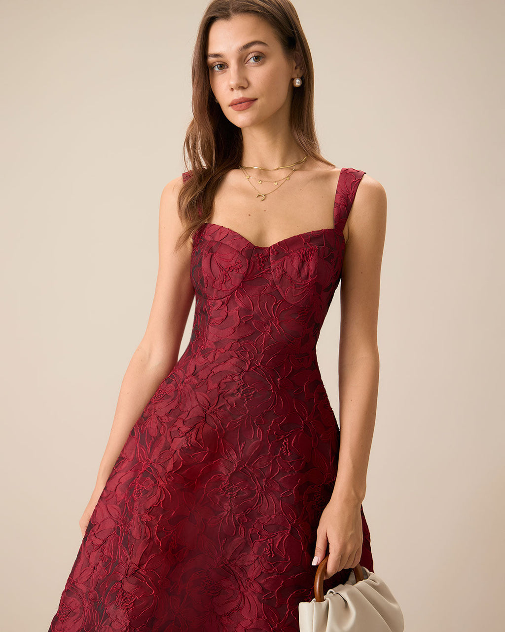 Scarlet Sweetheart Jacquard Midi Dress In Red
