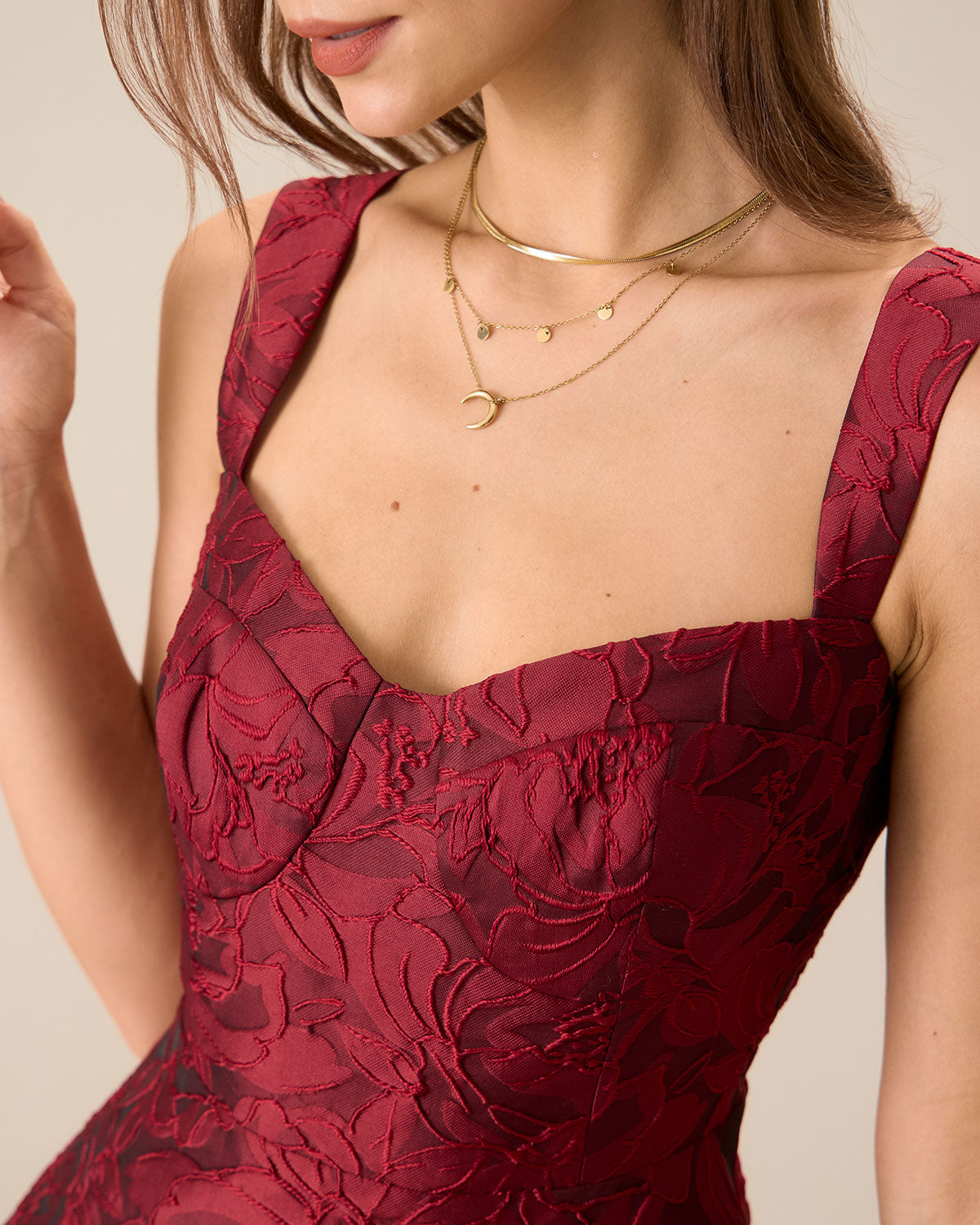 Scarlet Sweetheart Jacquard Midi Dress In Red