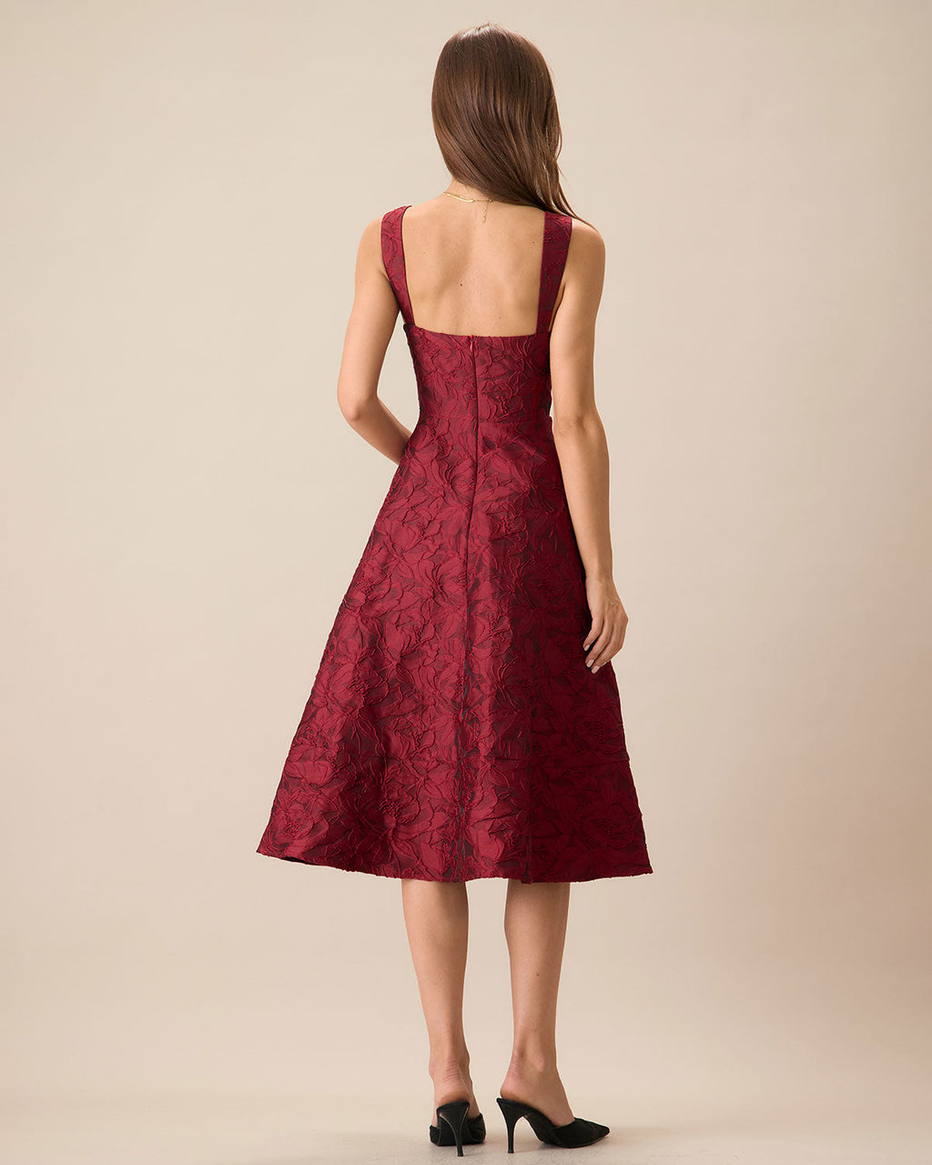 Scarlet Sweetheart Jacquard Midi Dress In Red