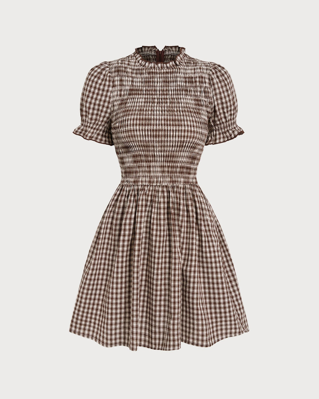 Pony Gingham Puffed Sleeve Stylish Mini Dress