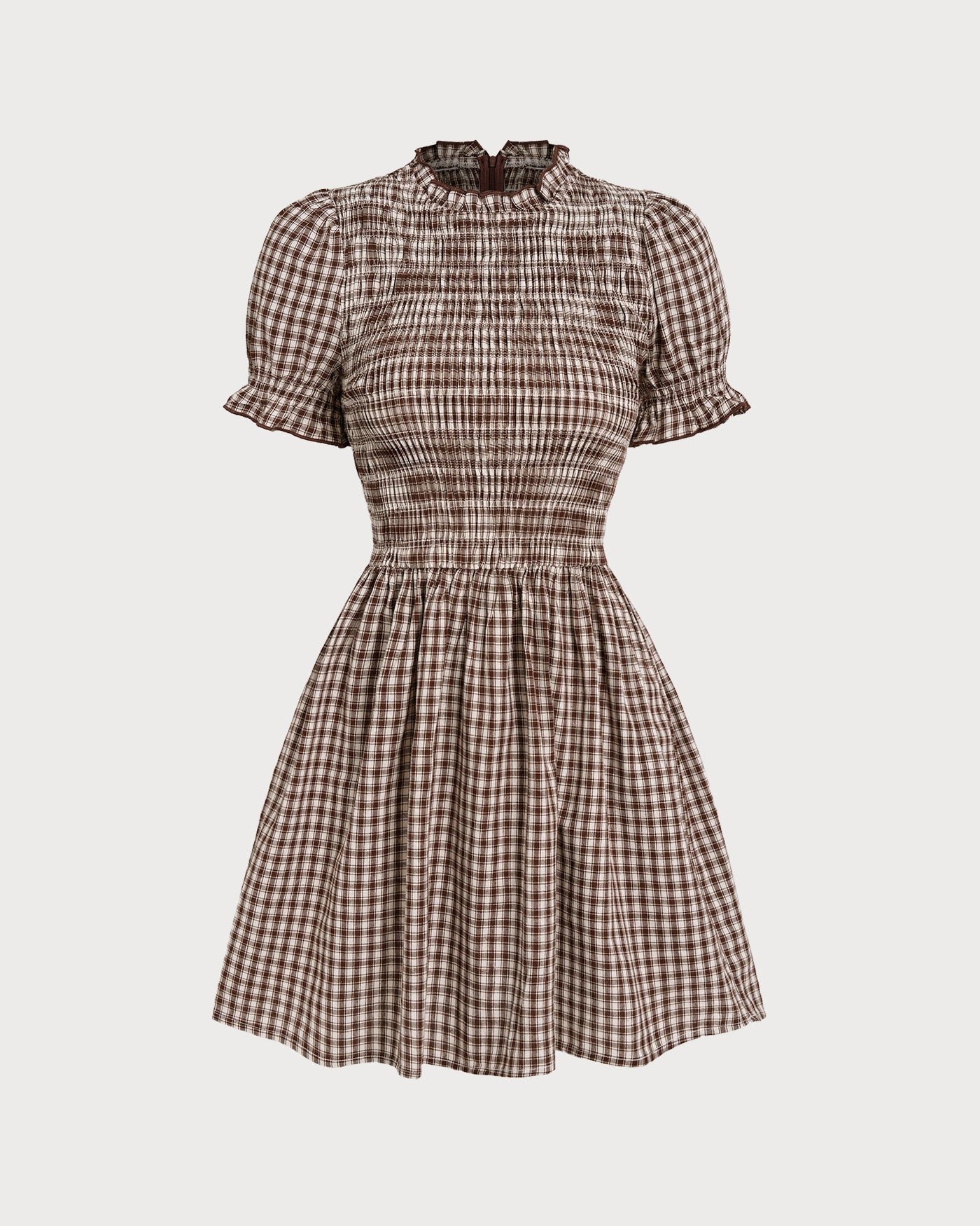 Pony Gingham Puffed Sleeve Stylish Mini Dress