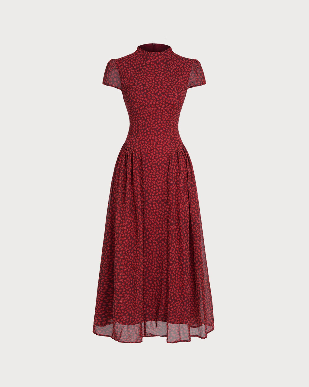 Cherry Blossom Sleeve Floral Maxi Dress In Red
