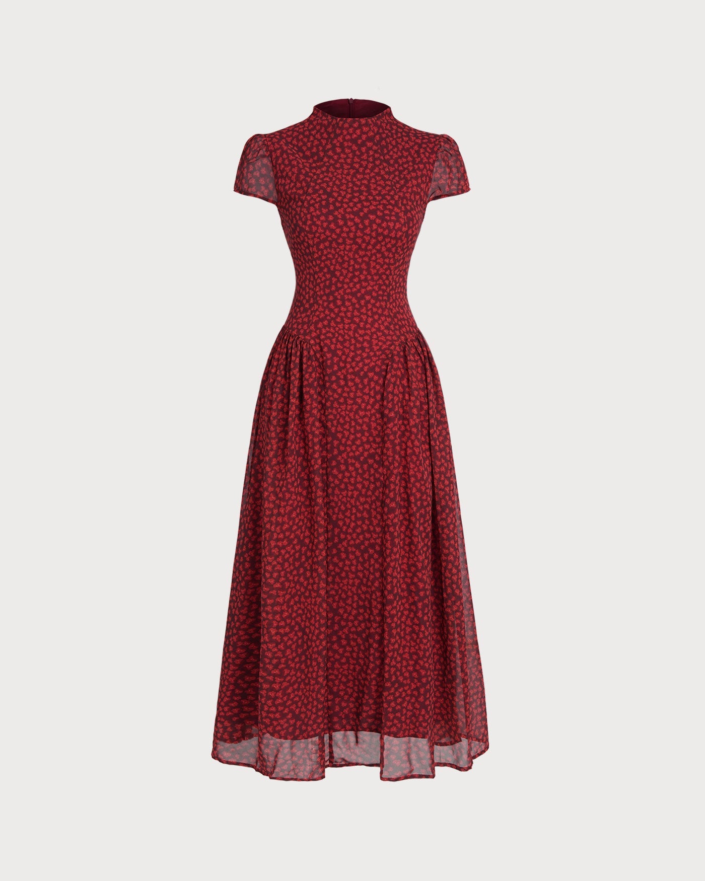 Cherry Blossom Sleeve Floral Maxi Dress In Red