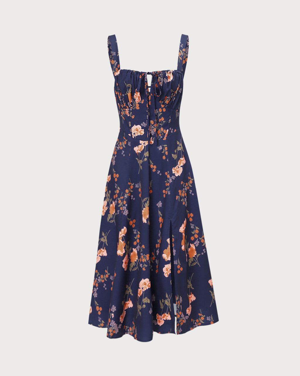 Athens Lace-Up Floral Ruched Midi Dress