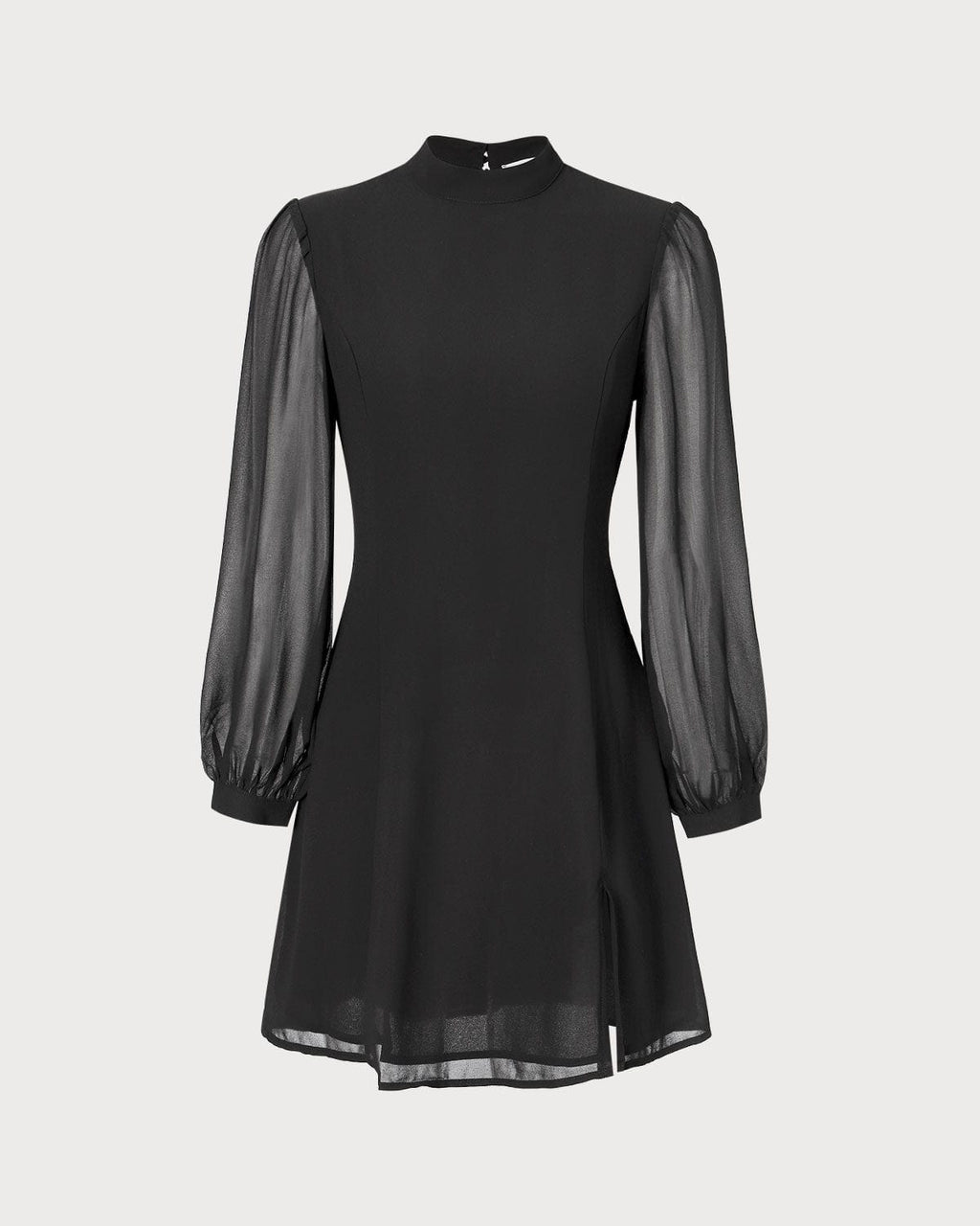 Noir Stand Collar Sheer Slit Mini Dress
