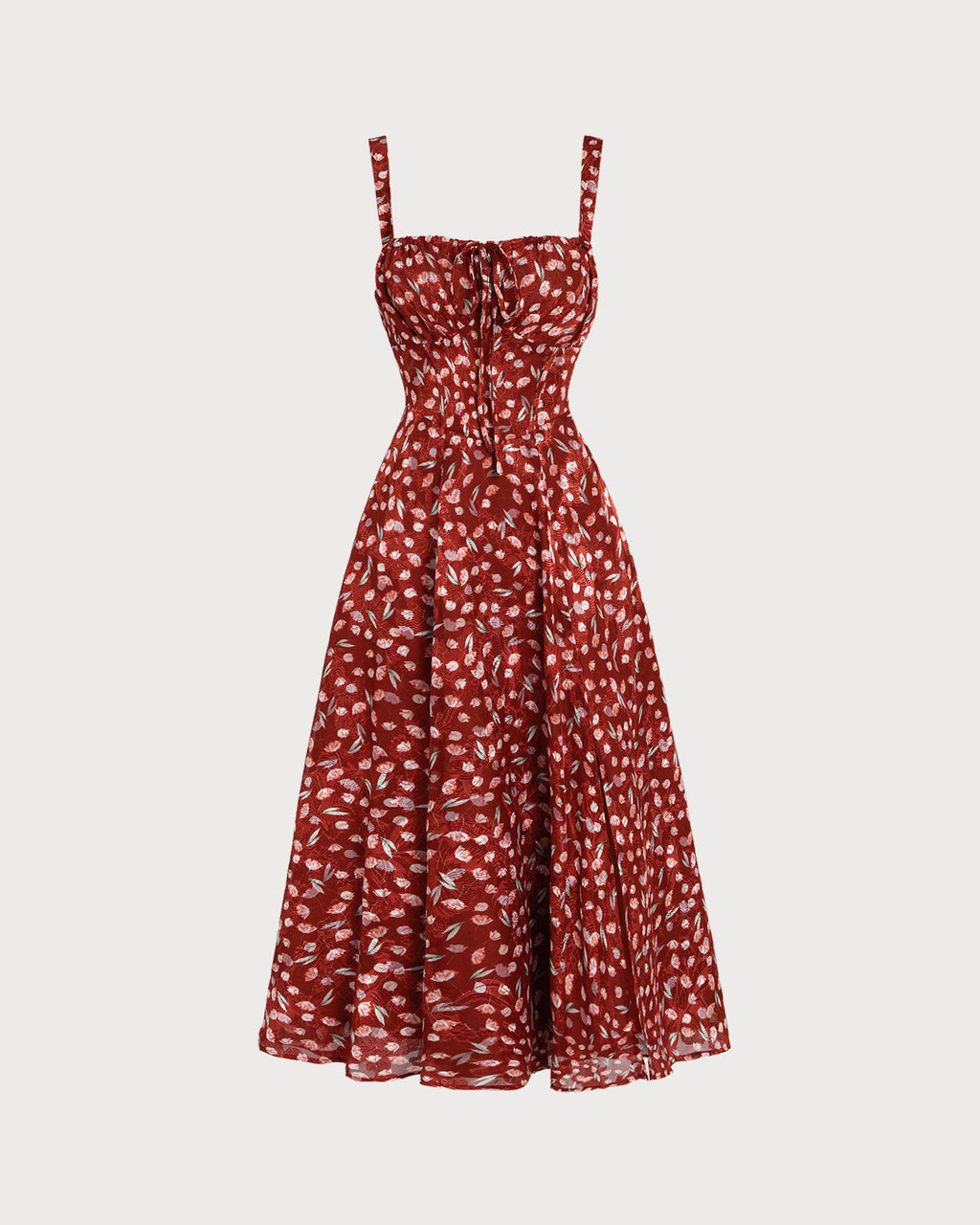 Crimson Garden Floral Slip Midi Dress
