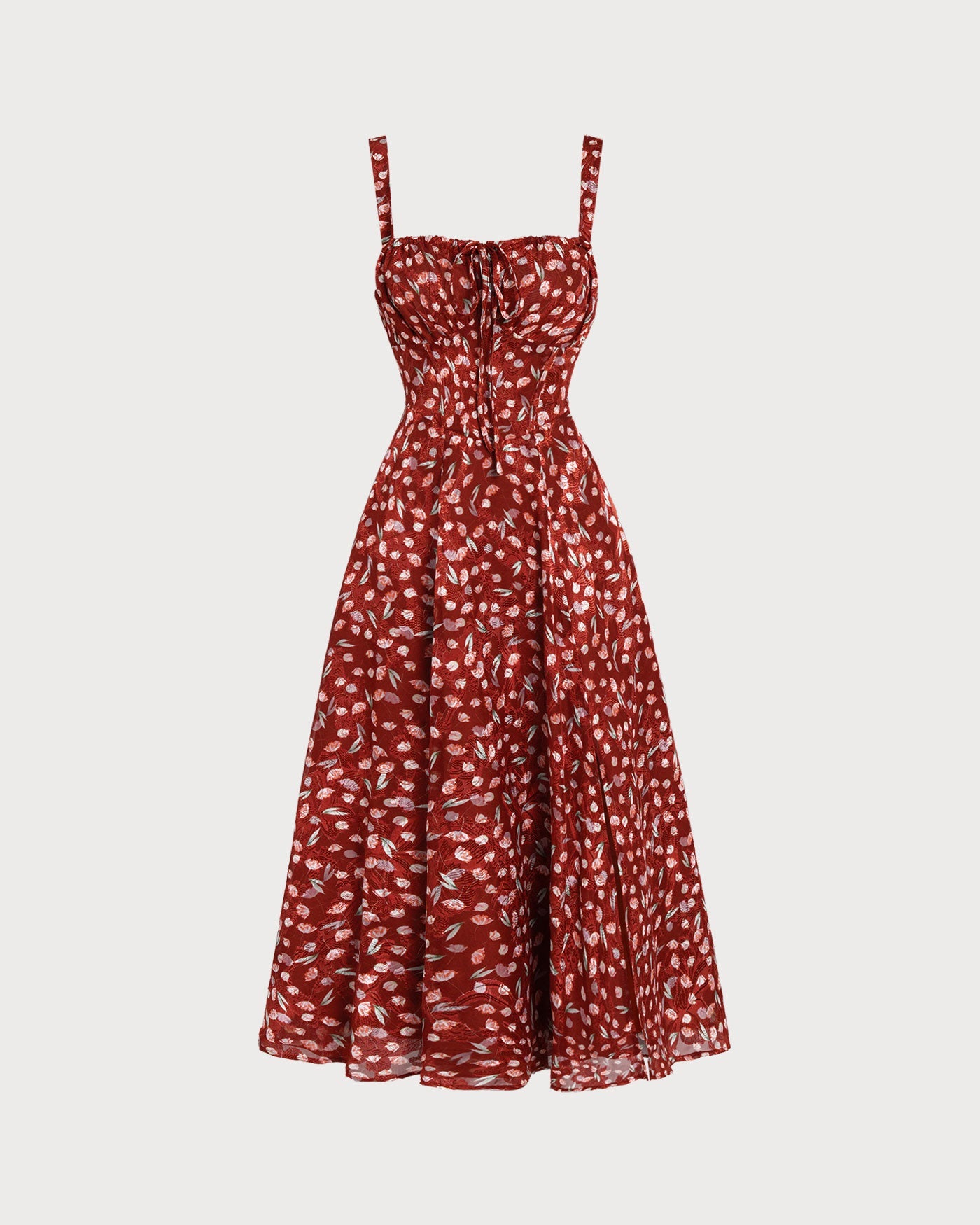 Crimson Garden Floral Slip Midi Dress
