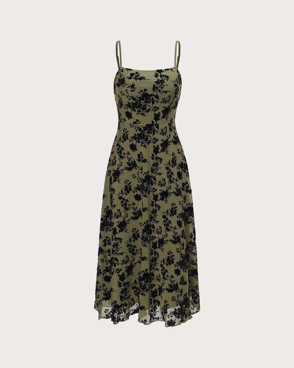 Fern Floral Classy A-Line Slip Midi Dress