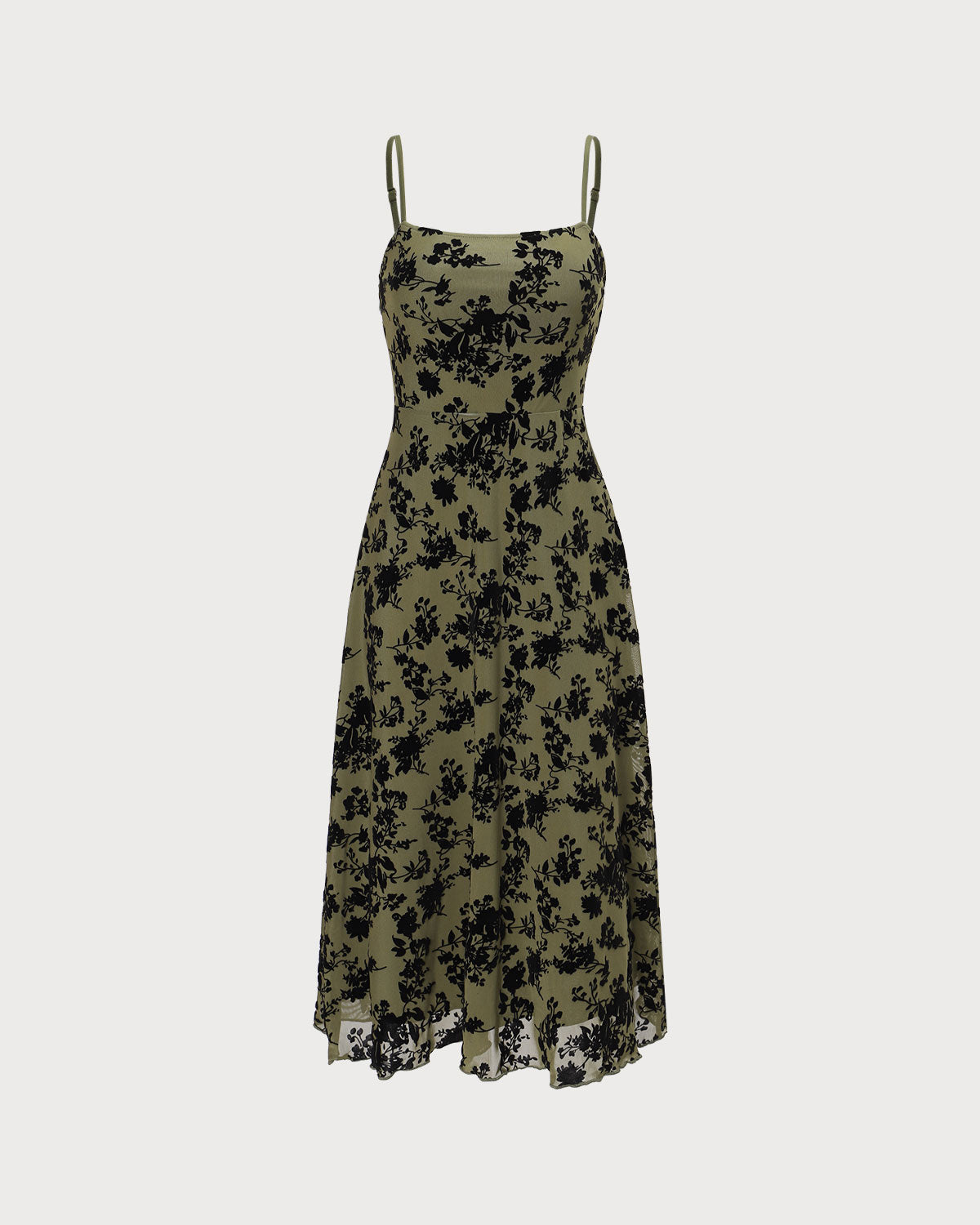 Fern Floral Classy A-Line Slip Midi Dress