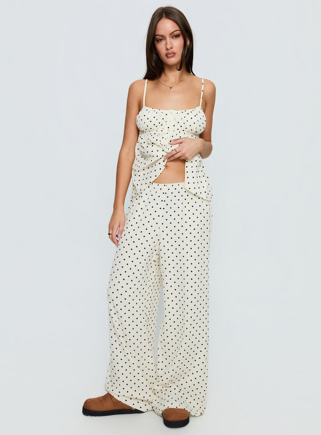 Sleek and Cozy White Polka Set