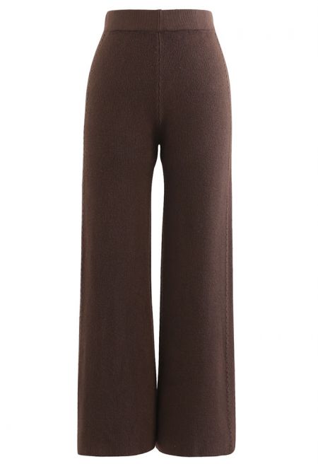 Dora Comfortable Knit Straight Leg Pants in Brown