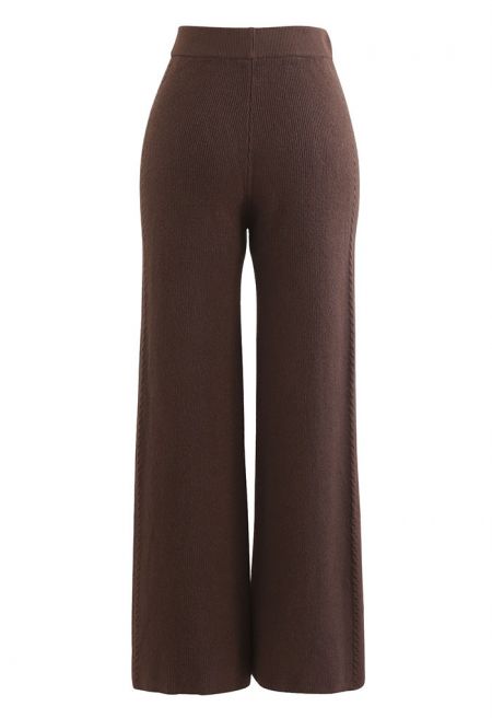 Dora Comfortable Knit Straight Leg Pants in Brown