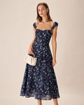 Fiery Floral Sweetheart Neck Midi Dress