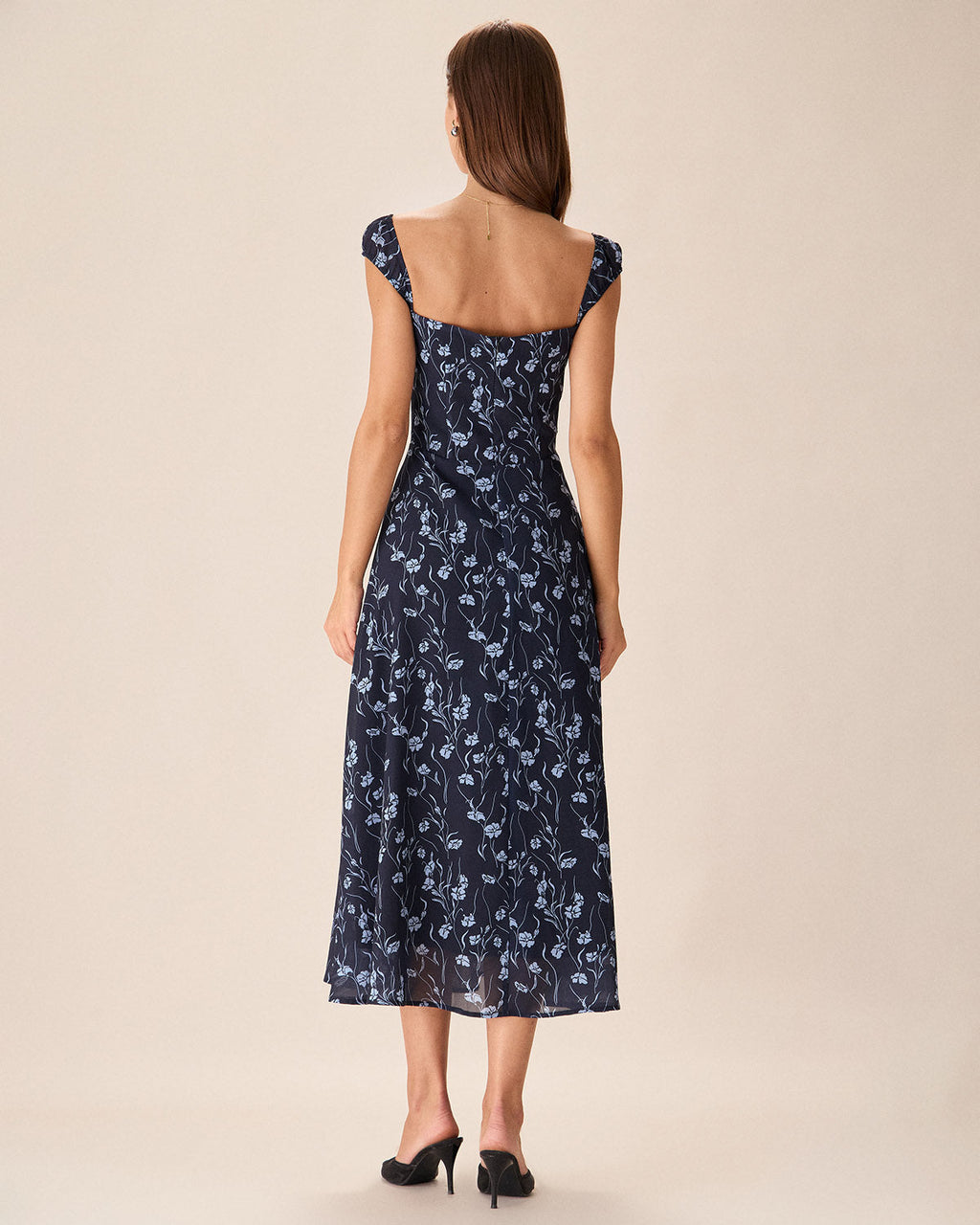 Fiery Floral Sweetheart Neck Midi Dress