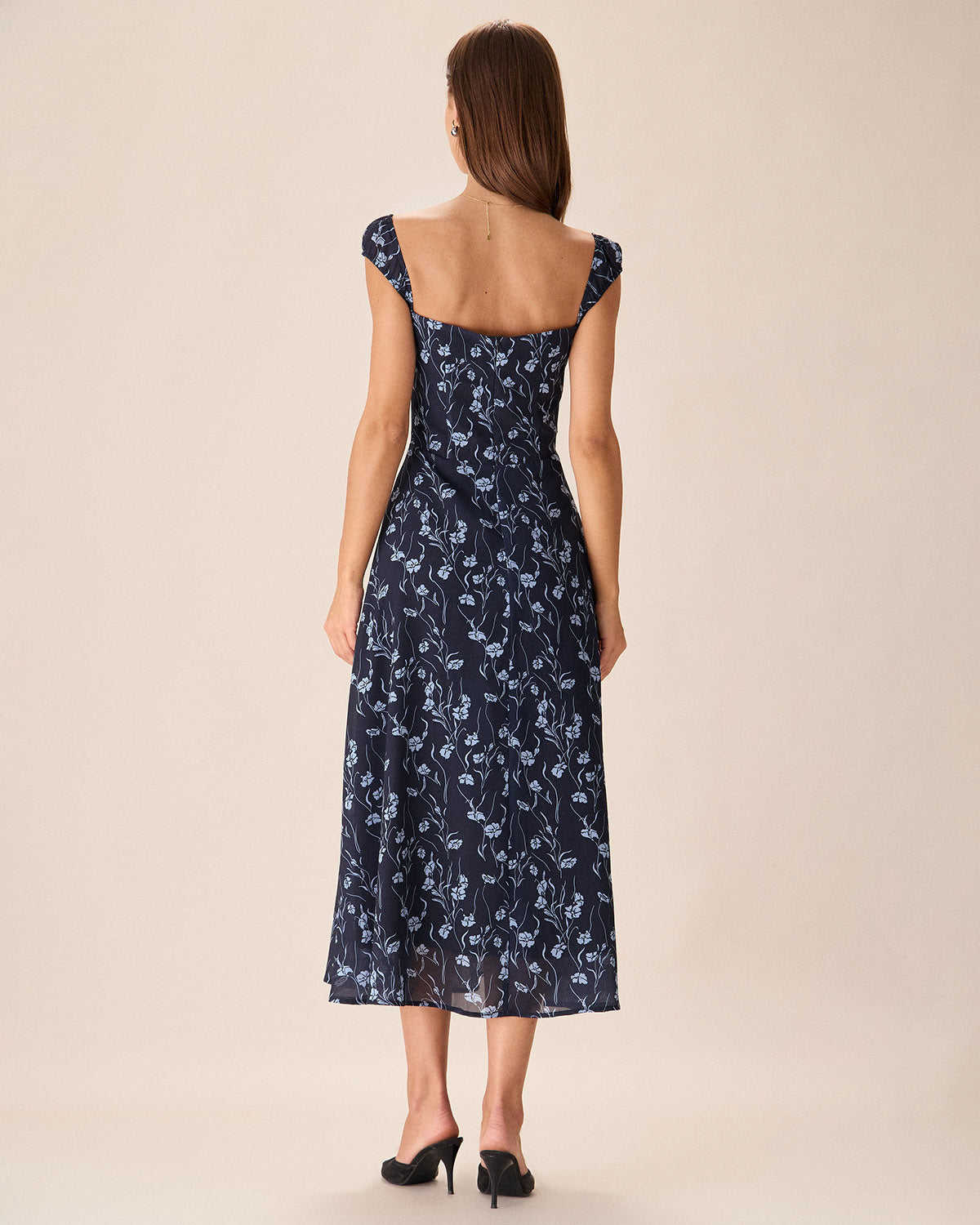 Fiery Floral Sweetheart Neck Midi Dress