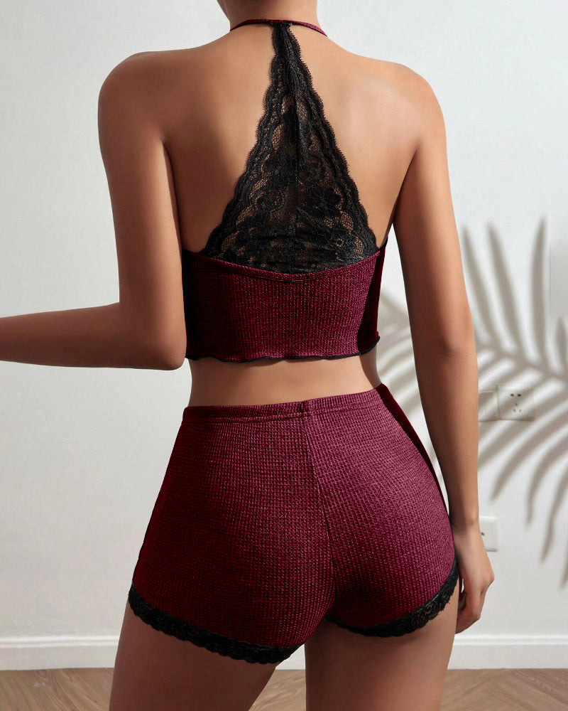 Snug Backless Waffle Knit Loungewear Set
