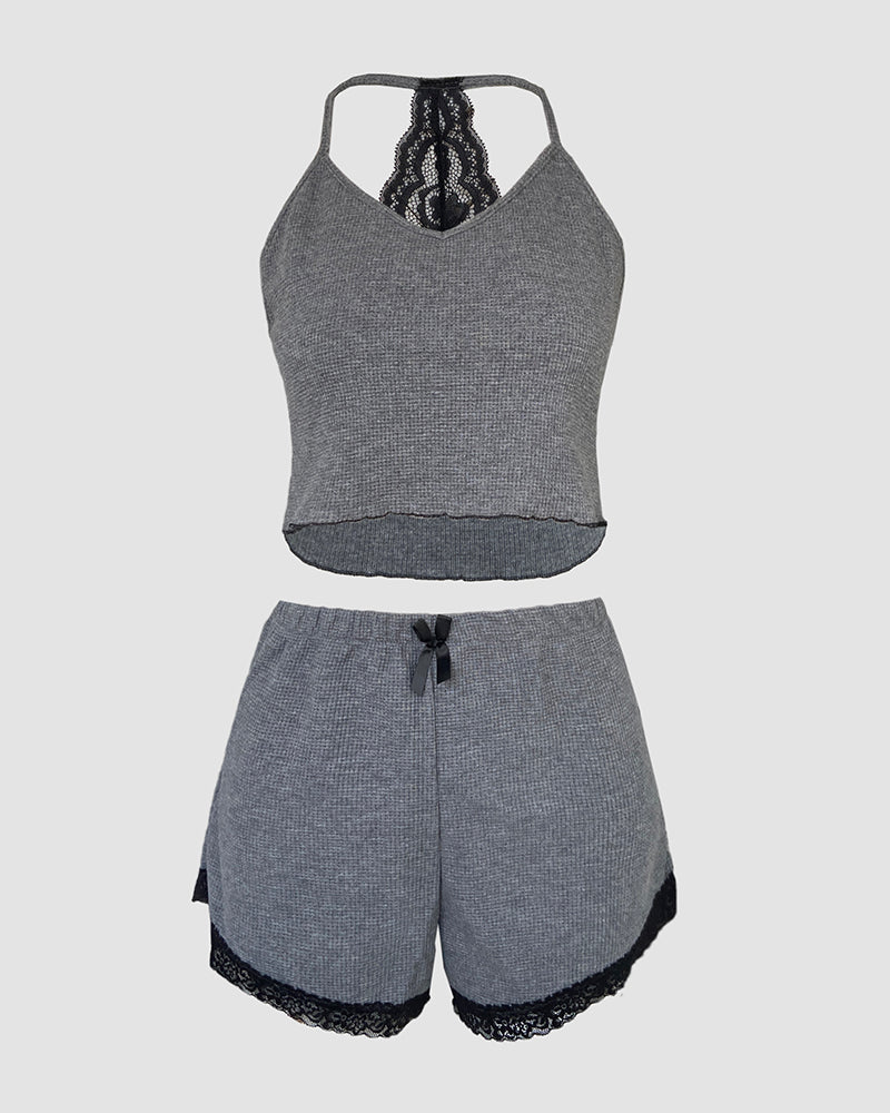 Snug Backless Waffle Knit Loungewear Set