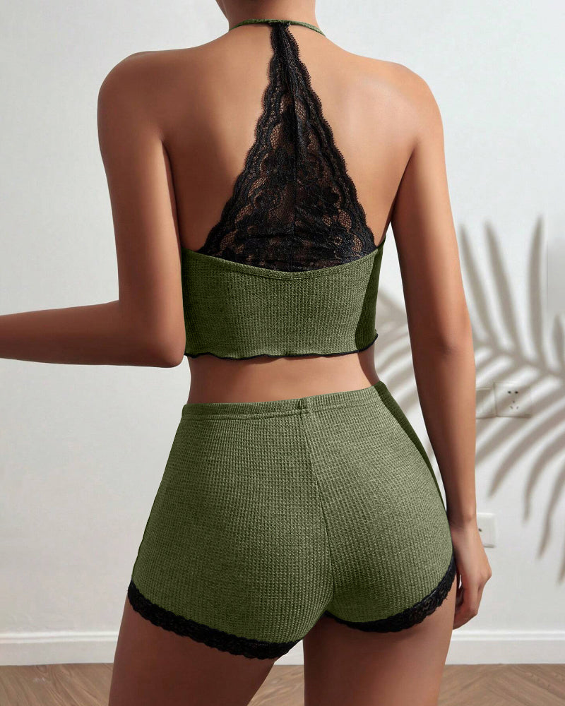 Snug Backless Waffle Knit Loungewear Set