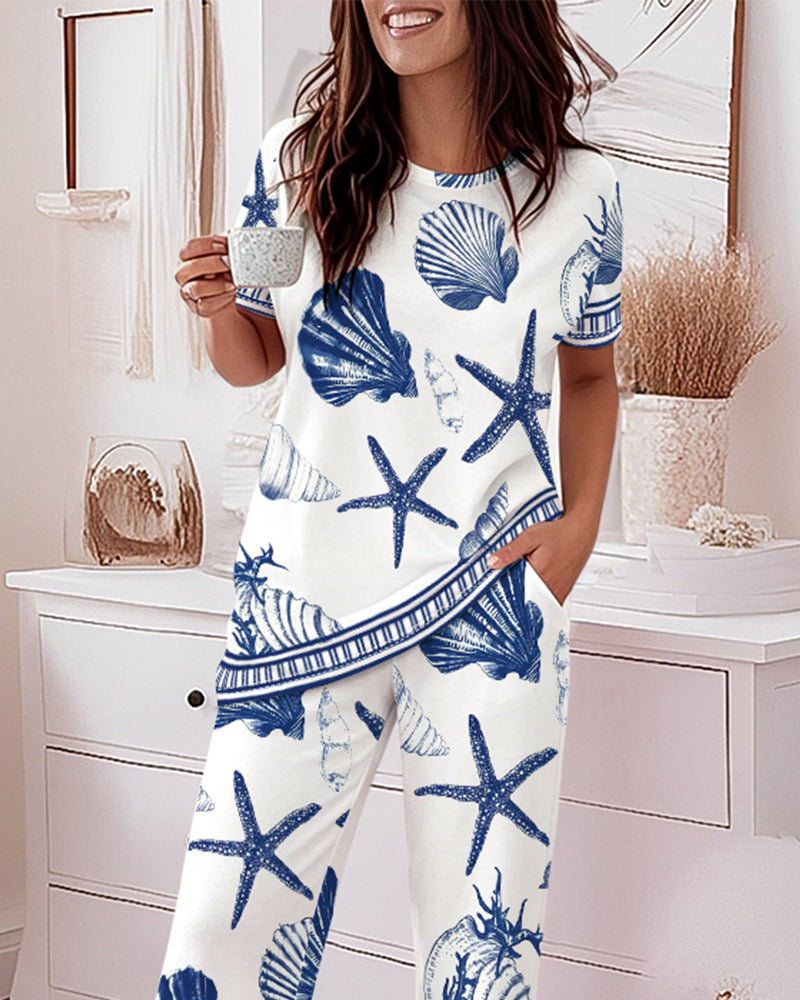 Comfortable Ocean Print Sleepwear Set