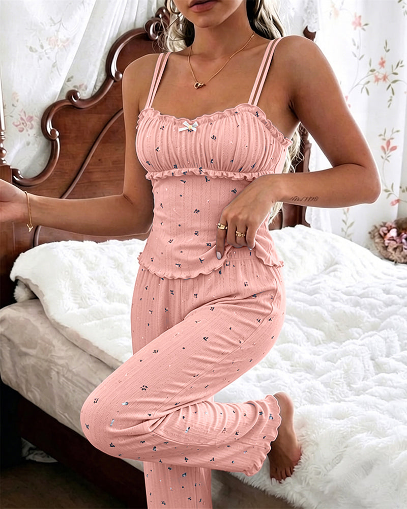 Cozy Floral Print Sleepwear Set With Pockets
