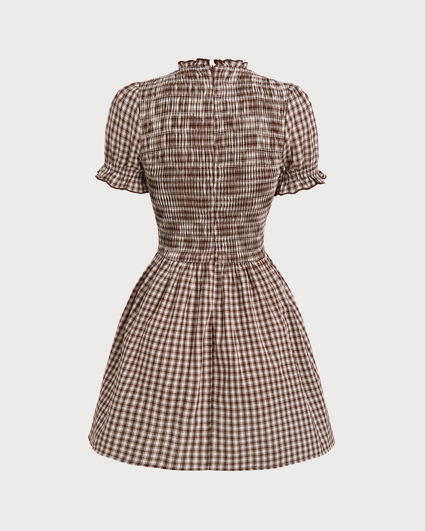 Pony Gingham Puffed Sleeve Stylish Mini Dress
