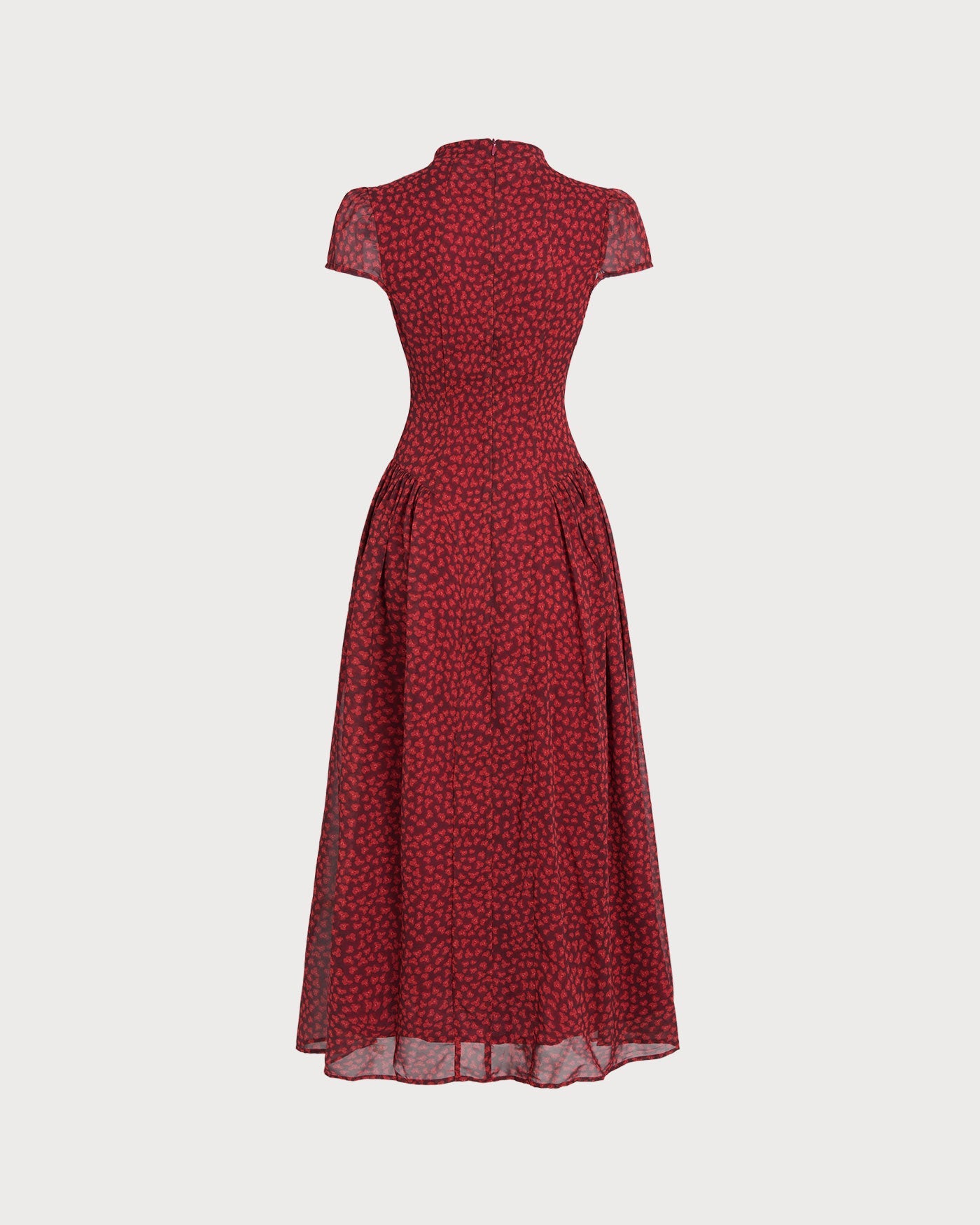 Cherry Blossom Sleeve Floral Maxi Dress In Red