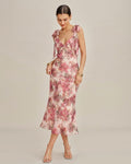 Rosa Garden Ruffle Tie Strap Midi Dress