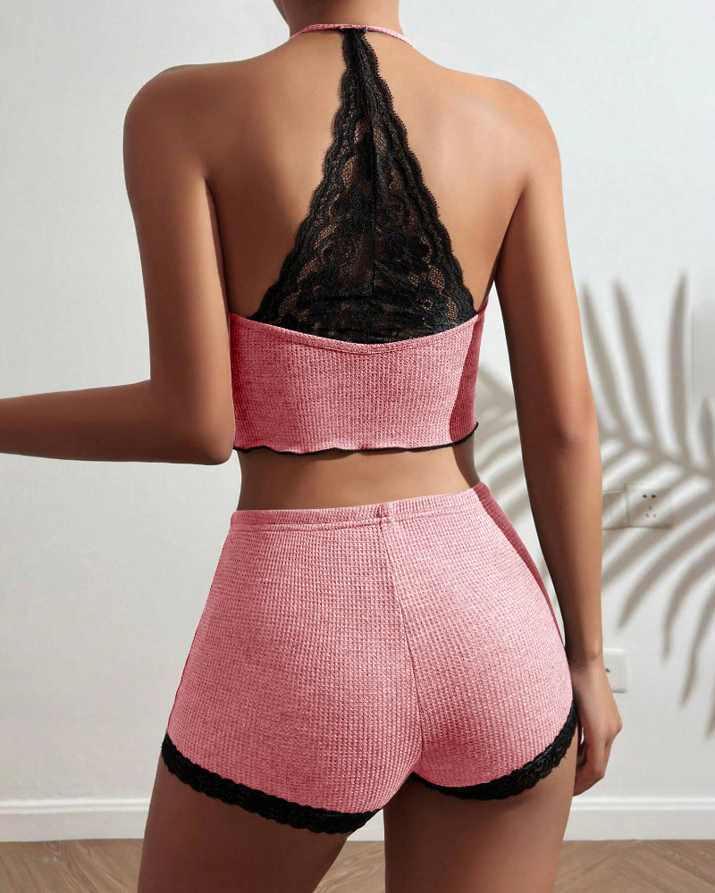 Snug Backless Waffle Knit Loungewear Set