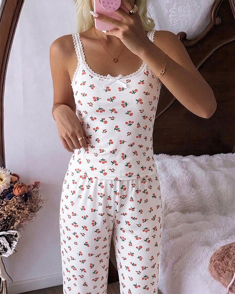 Snug Ditsy Floral Lace Trim Sleepwear Set