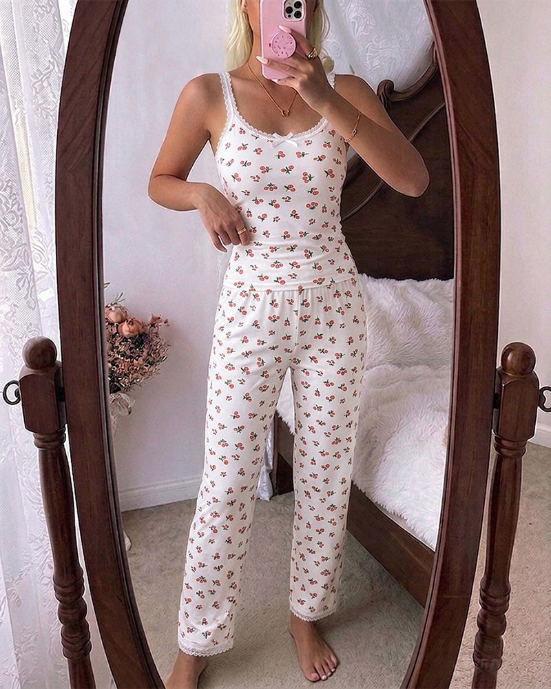 Snug Ditsy Floral Lace Trim Sleepwear Set
