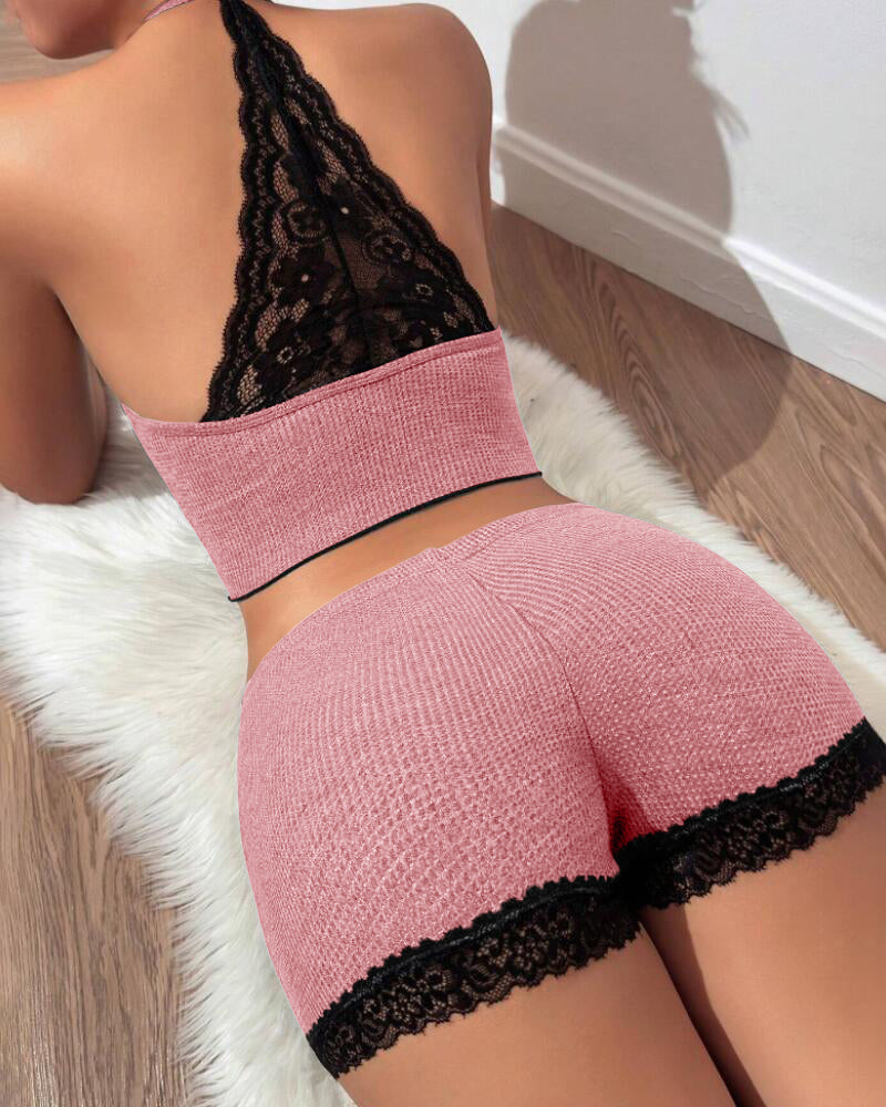 Snug Backless Waffle Knit Loungewear Set