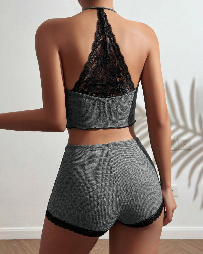 Snug Backless Waffle Knit Loungewear Set