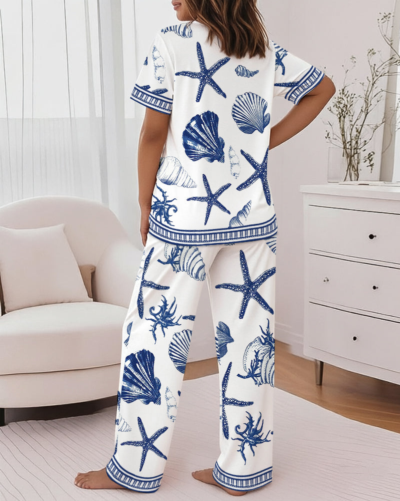 Comfortable Ocean Print Sleepwear Set